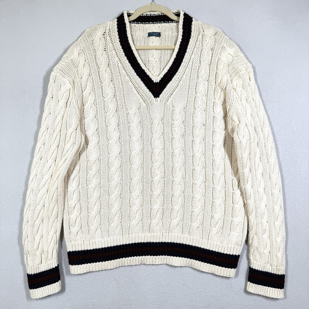 Vintage Polo Ralph Lauren Cricket Sweater Mens L XL Cable Knit Tennis‎ 90s Cream